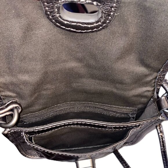 Fossil Champagne Silver Metallic Leather Crossbody Bag Brushed Nickel Pockets EC - Picture 6 of 10